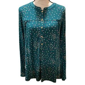 Boden Nadine Henley Green Confetti Polka Dot Long Sleeved‎ Modal Top Sz 6